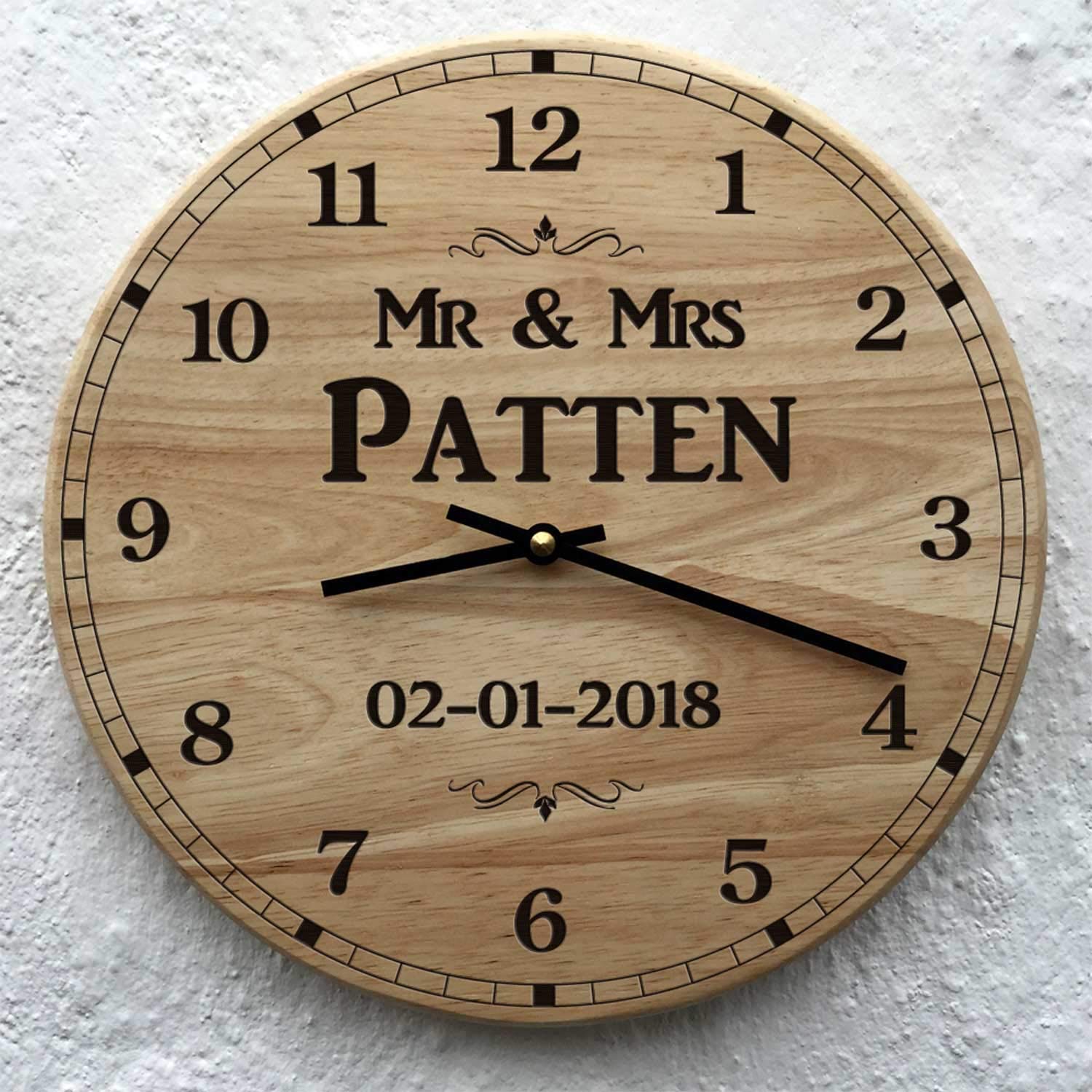 1st Wedding Anniversary Gift First Anniversary Custom Made Wooden Wall Clock Gift For Husband Engraved Wedding Date Amazon Co Uk Handmade