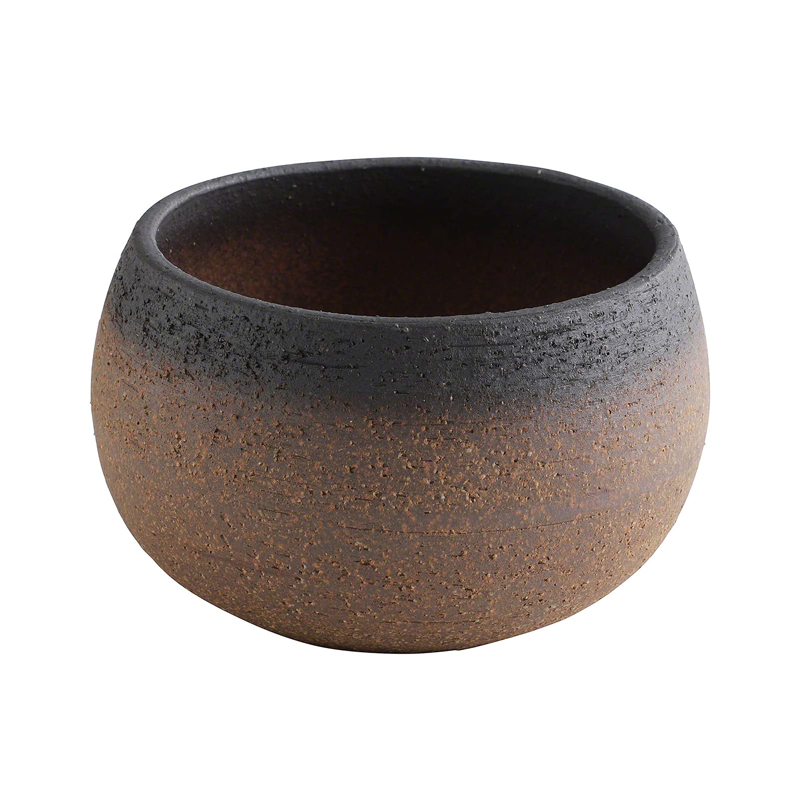 Wazakura Banko Bonsai Pot Handmade Ceramic 10cm (3.8") Made in Japan, Small Garden Planter, Round Flower Vase, Mini Cactus and Succulent Plant Pot - Brown and Black