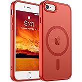 SUPFINE Magnetic for iPhone SE Case 2022 (3rd)/2020 (2nd), iPhone 8 Case (Compatible with MagSafe) (Military Grade Drop Protection) Slim Translucent Matte Phone Case,Red