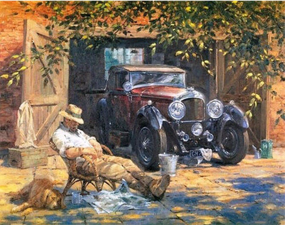 ABEUTY DIY Paint by Numbers for Adults Beginner - Rural Car Sleep Old Man GOG 16x20 inches Number Painting