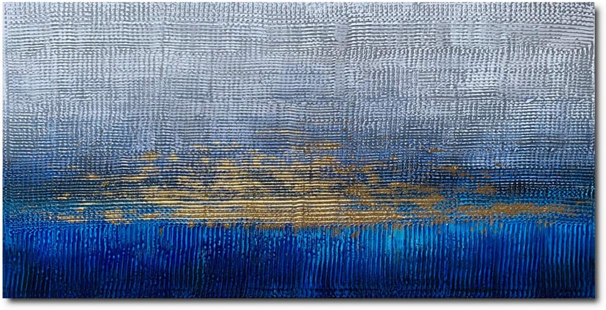 Paintings - Handmade Textured Abstract Wall Art Blue Modern Oil Paintings on Canvas for Living Room Home Decoration
