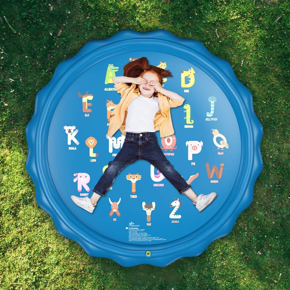 Jasonwell Sprinkler for Kids Toddlers Splash Pad Play Mat 60" Inflatable Baby Wading Pool Fun Summer Outdoor Water Toys for Children Boys Girls Sprinkler Pool for Alphabet Learning Age 2 3 4 5 6 7 8: Toys & Games