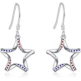 American Patriotic Flag Stud Earrings: 925 Sterling Silver USA Flag Earrings America Independence Day 4th of July Patriotic Jewelry Gifts for Women