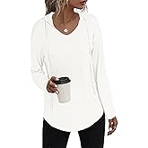 WNEEDU Womens Hoodies Long Sleeve Tunic Tops V Neck Sweatshirts with Hood Ladies Pullover 2025
