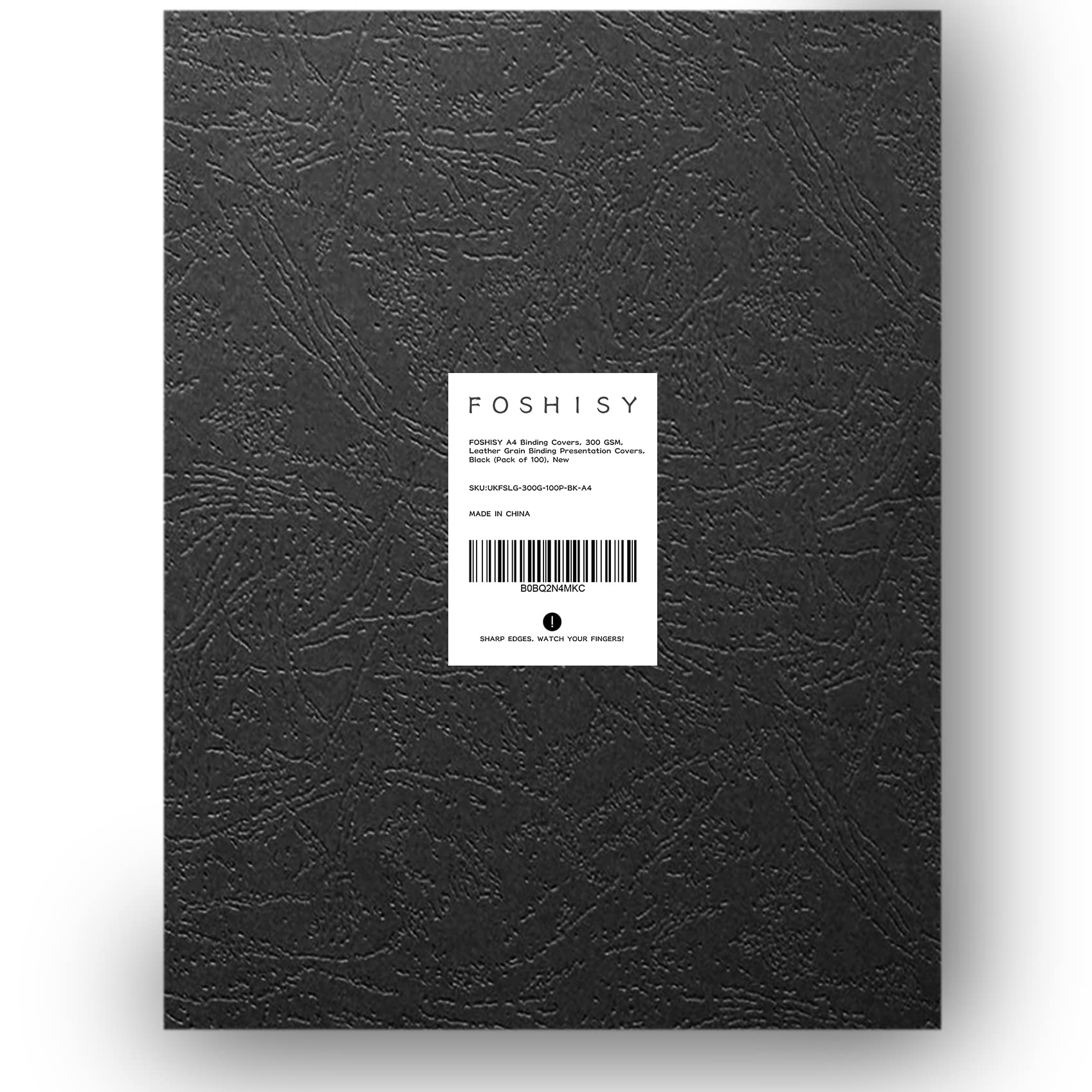 FOSHISY A4 Binding Covers,300 GSM, Leather Grain Paper Binding Covers, Black (Pack of 100)