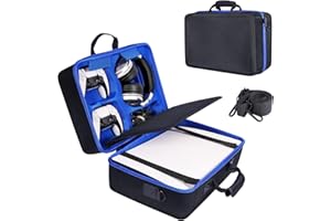 ZORETCO Hard Shell Carrying Case for Playstation 5 Console, Travel Case for PS 5 Protective, Wireless DualSense Controllers Storage Bag Compatible with Base, Games and Accessories (Black Blue)