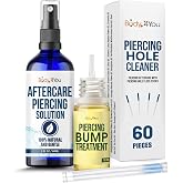 BodyJ4You Piercing Aftercare Spray - Bump Oil Ear Piercing Cleaner Floss | Keloid Bump Removal - Saline Wound Wash Sea Salt Aloe Vera - Ear Nose Septum Belly Button Cartilage Tragus - 60 Floss Sticks
