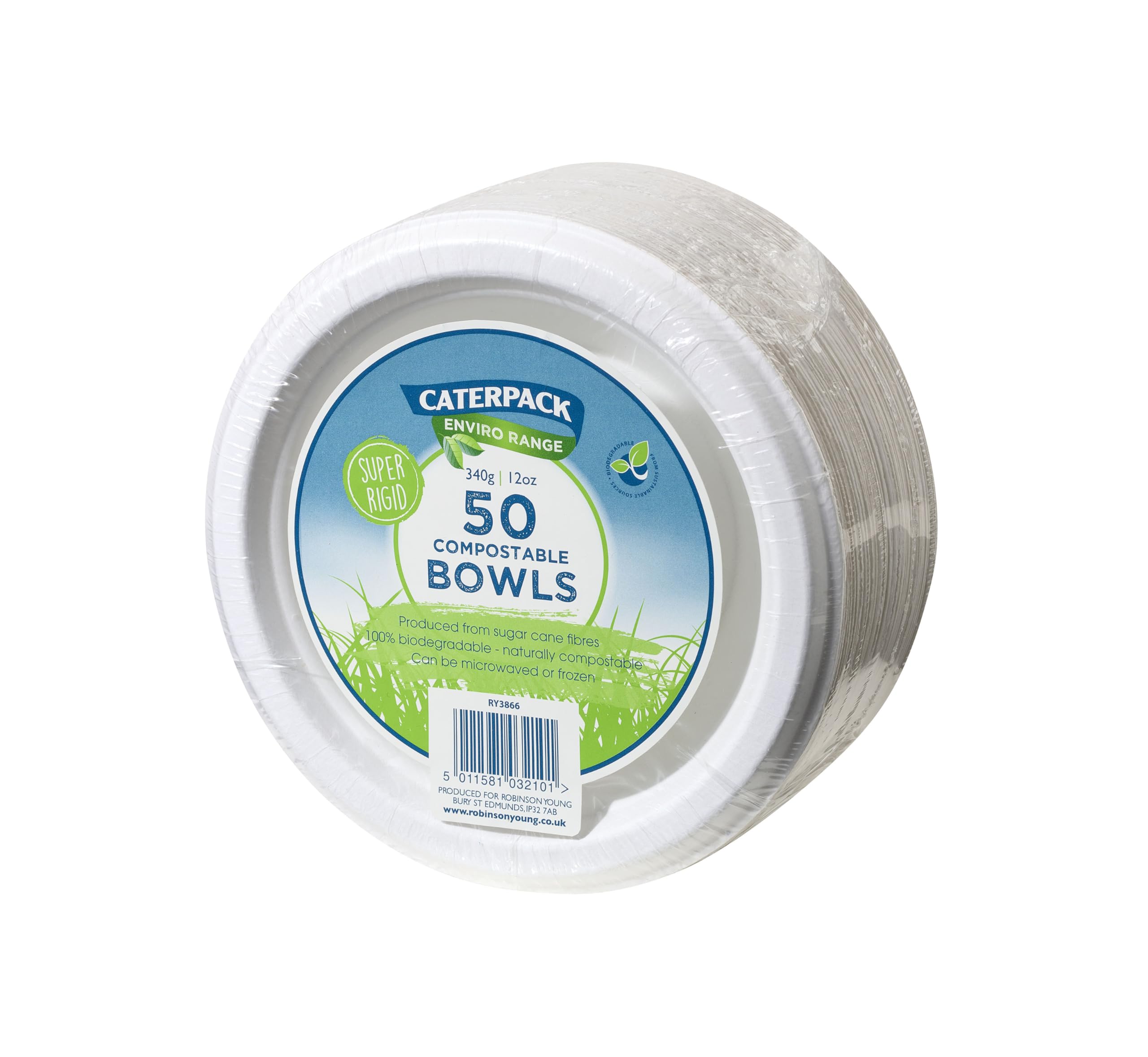 Caterpack Enviro Range Bowls 12oz, 50 Pack Super Rigid 100% Biodegradable Bowls, Naturally compostable, Eco-Friendly, Non Plastic Alternative, Microwave and Freezer Friendly