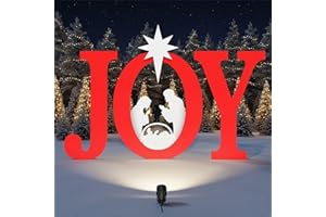 LEIFEOSH Christmas Joy Nativity Sign with Spotlight, Joy Christmas Nativity Scene Outdoor Decoration for Garden Lawn Yard, Weather Resistant PVC Silhouette Outdoor Decor, Red