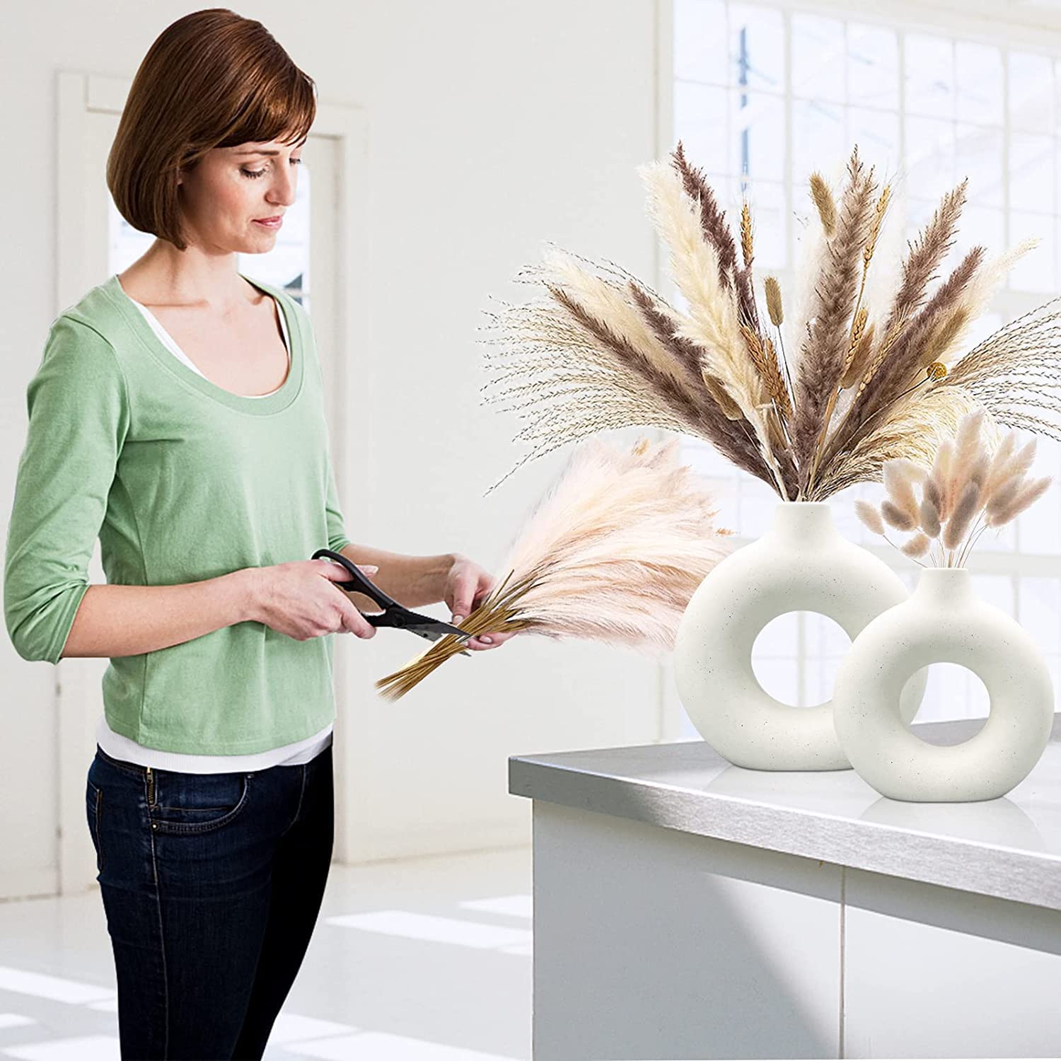 White Ceramic Vases Set 2 for Modern Home Decor