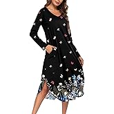 Ekouaer Womens Nightgown V Neck Nightshirts Long Sleeve Sleepwear with Pockets S-4XL