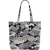 Decohim Aesthetic Japanese Prints Work Shopping Canvas Tote Bag with Pocket Gifts for Women Girls Birthday Christmas