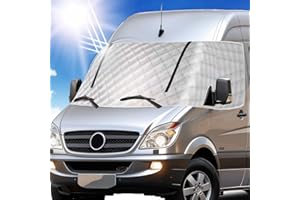 Hicover RV Windshield Window Snow Cover for Class B Dodge Mercedes Sprinter (2006-2015) for Front Window Sunshade Accessories with Mirror Cutouts, Zipper Opening rv Windshield Cover Silver