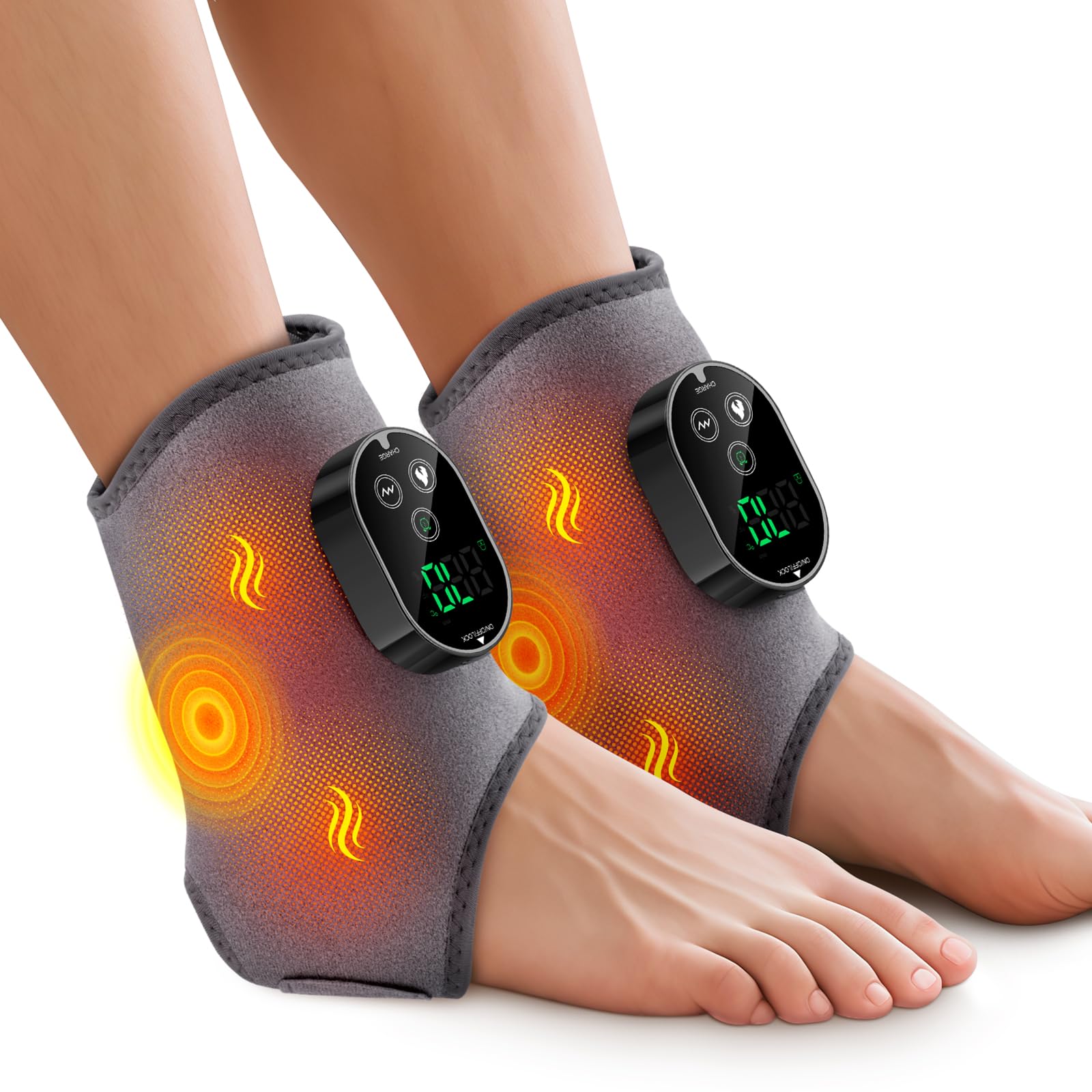 Photo 1 of 2PCS Cordless Foot Massager for Neuropathy, Foot and Ankle Massager for Pain Relief, 3000mAh Rechargeable Ankle Heating Pad with Massage for Circulation, Gray
