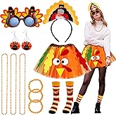 Hicarer 19 Pcs Thanksgiving Turkey Costumes Tutu Skirt Turkey Headband Glasses Socks Earring for Women Autumn Fall Outfit