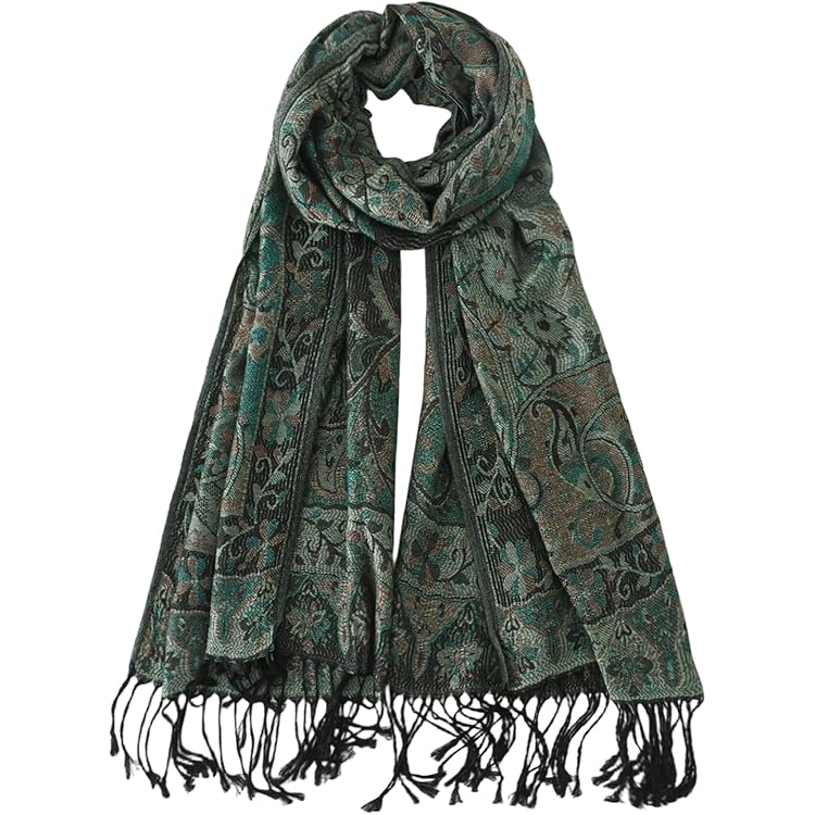 Pashmina Réversible Menthe Avec Motifs - La Galerie Coccinelle
