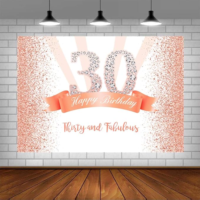 Amazon.com: Happy 30th Birthday Party Backdrop Sweet Rose Gold and Pink