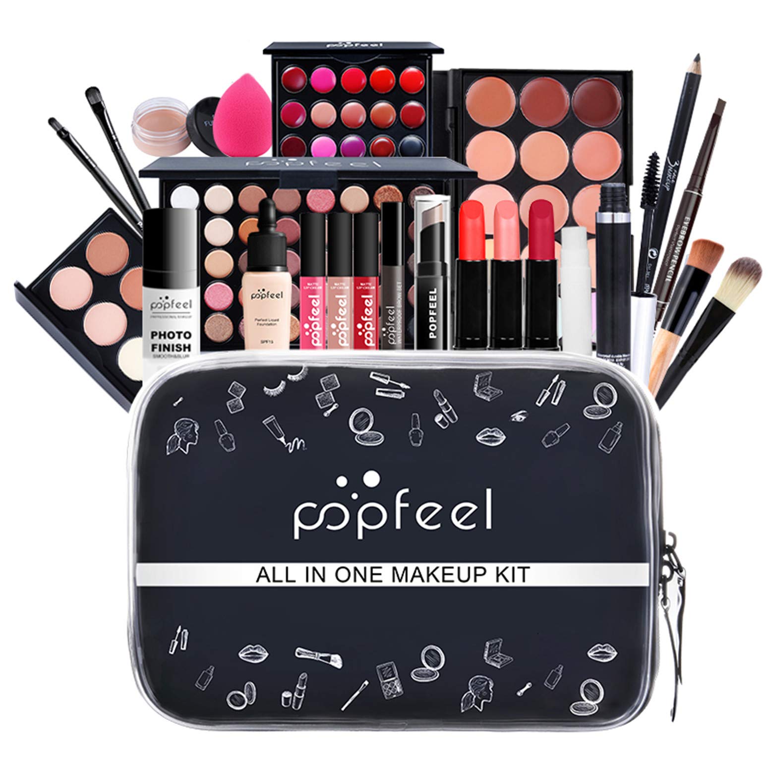 FantasyDay All in One Makeup Kit for Women Full Kit Girls Makeup Gift Sets Xmas Essential Bundle Include Eyeshadow Palette Lipstick Blush Concealer Eyeliner Mascara Foundation Brush Eyebrow Pencil
