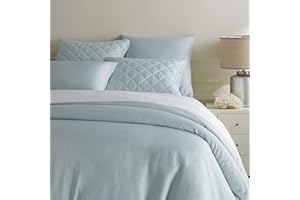 Pine Cone Hill Silken Solid Robin's Egg Blue Duvet Cover, King Size, Blue Solid Pattern