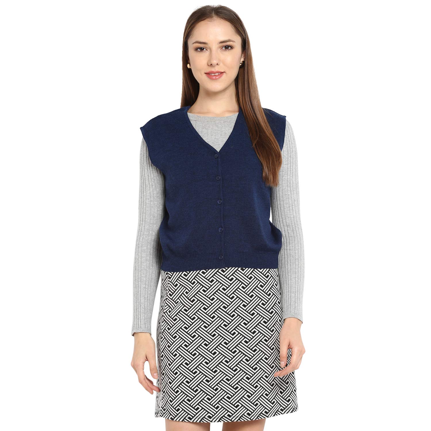 monte carlo dark blue solid pure wool front open blouse