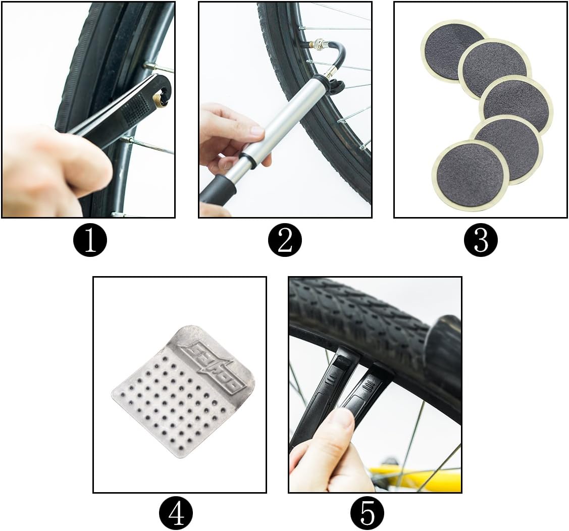 GUSODOR Bicycle Repair Bag Set Bike Repair Tools 7 in 1 Kits Bike Maintenance Fix Tools with Saddle Bag Mini Pump Tire Inflator Patch Crowbar Chain Splitter for Outdoor Camping Home Essential : Sports & Outdoors