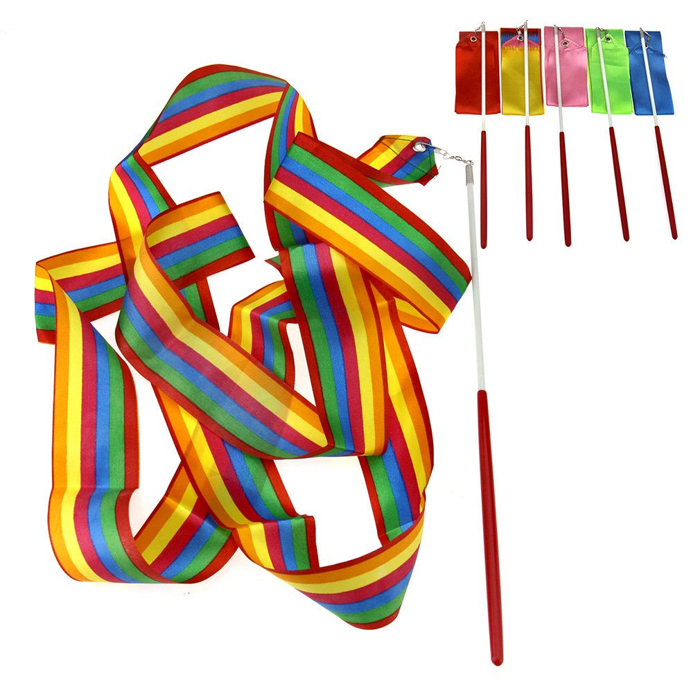 OTOTEC 6 x Mix Colors 4M Gym Dance Ribbon Rhythmic Art Gymnastic Streamer Twirling Rod