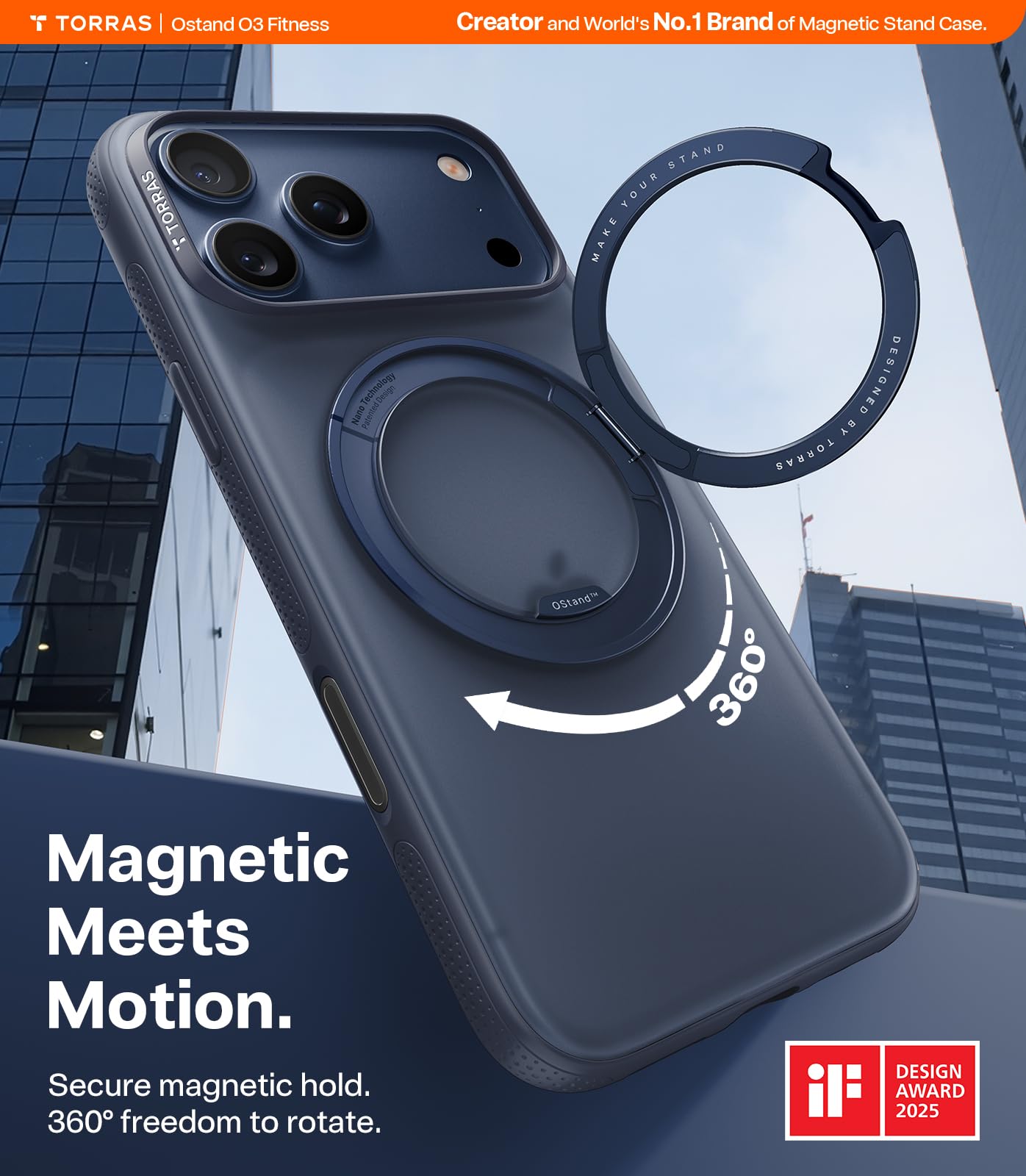 TORRAS 360 Magnetic Stand for iPhone 17 Pro Max Case, [Fit for MagSafe] [4X Military-Grade Protection] Slim Case for iPhone 17 Pro Max, 6.9