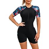 FYMNSI Women Zipper Rash Guard Sleeves Sun Protection Surf Rashguard Boyleg One Piece Sport Swimsuits Padded Bathing Suits