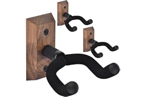 DOMMI Guitar Wall Mount 3 Pack, Wooden Guitar Hanger, Guitar Accessories Guitar Holder with Soft U-Shaped Guitar Hook, Guitar Wall Hangers for Acoustic Guitar, Electric Guitar, Bass, Black Walnut