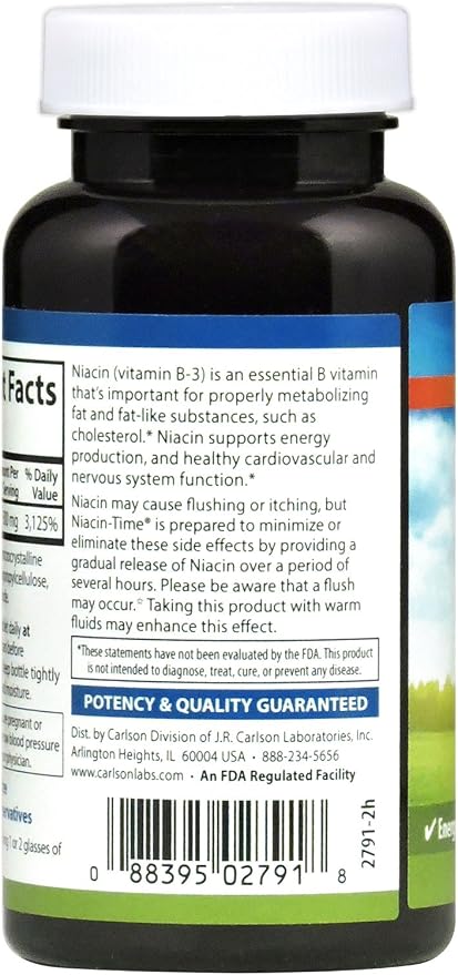 Carlson labs niacin-time, timed release 500mg, 100 tablets (088395027918)