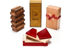 Zhanmai 4 Pieces Wooden Puzzle Boxes Gift Card Wooden Puzzle Boxes Money Case Holders Teaser Mysterious Wood Boxes for Christmas Birthday Gift, 4 Styles(Adorable Style)