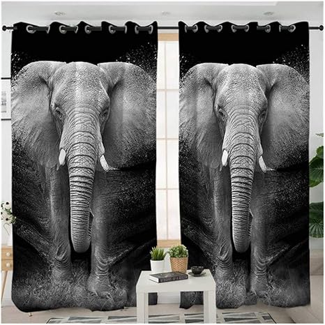 W-L Dekorative Vorhänge Elephant Schlafzimmer Vorhang 3D-Druck-Schwarz
