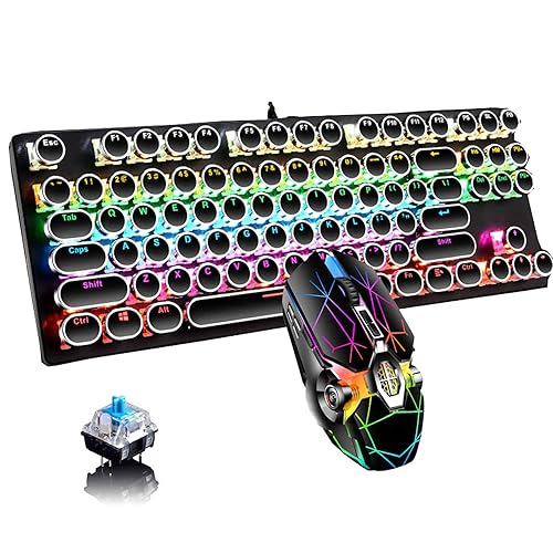 Ltvystore Retro Typewriter Keyboard and Mouse Combo,Black Mechanical  Keyboard Blue Switch with True RGB Backlight Modes, Cool Light Up  Keyboard and