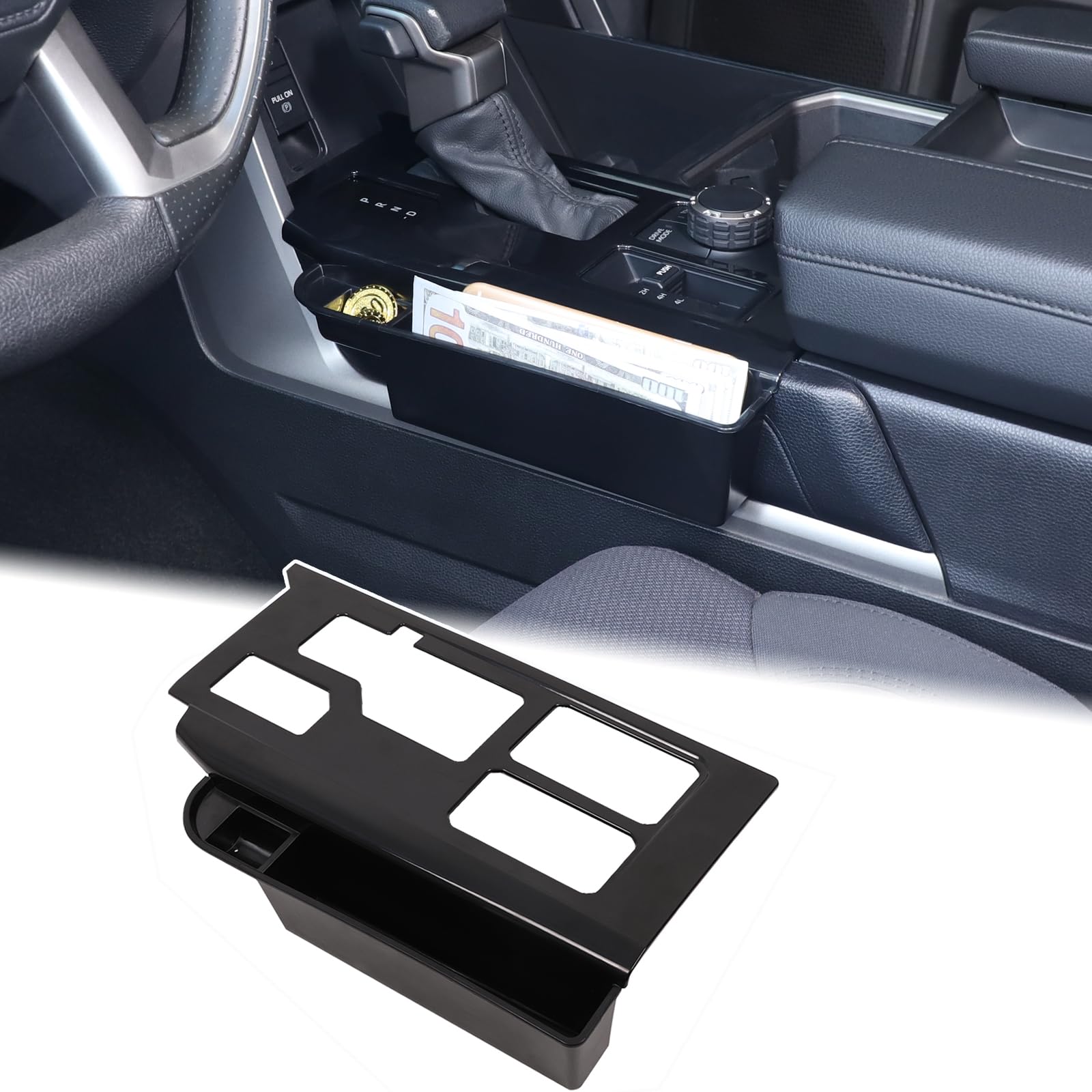 Aunginsy Central Control Gear Shift Panel Trim Cover With Storage Box Compatible with Toyota Tundra/Sequoia 2022-2024 2025 Car Gear Shifter Scratch Protector Frame Decoration ABS Accessories, With 4WD Image