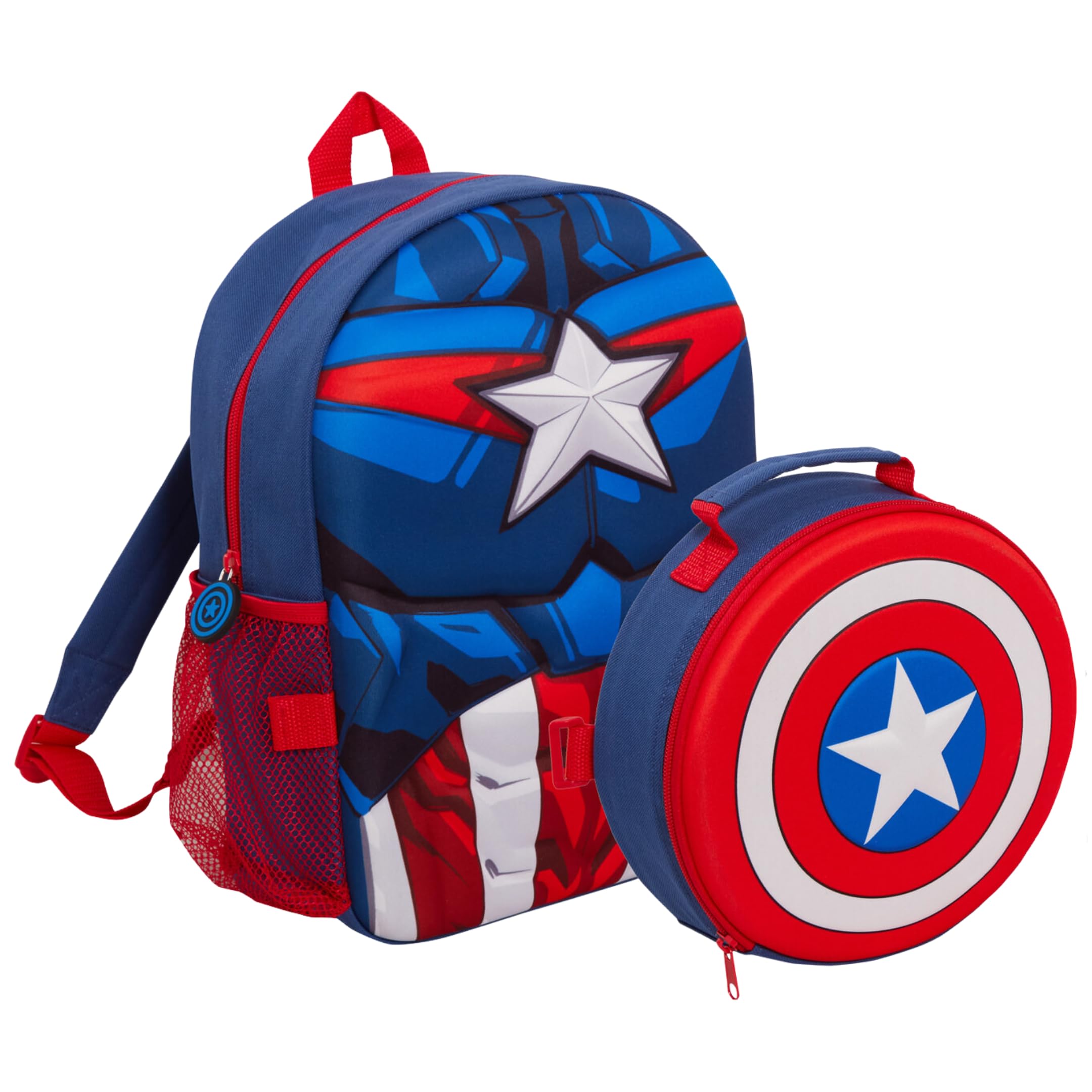 Marvel Captain America Backpack With Detachable Lunch Bag Water Bottle Holder Boys Matching 2 Piece Set Back To School