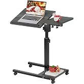 Furist Overbed Table with Wheels Adjustable Height, Mobile Standing Stand Up Rolling Laptop PC Desks with Tilting Top Height Tray Side Computer Workstation for Bedroom on Hospital Home Use, Black