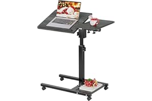 Furist Overbed Table with Wheels Adjustable Height, Mobile Standing Stand Up Rolling Laptop PC Desks with Tilting Top Height Tray Side Computer Workstation for Bedroom on Hospital Home Use, Black