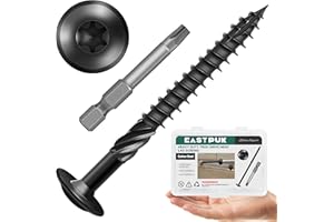 EASTPUK Lag Screws 3 Inch, #14 x 3 Wood Screws, 25-Pack Heavy Duty Self Drilling Structural Screw, Washer Head, Black Coated, T30 Star Drive (with Bit), for Exterior Wood and Timber Fastening