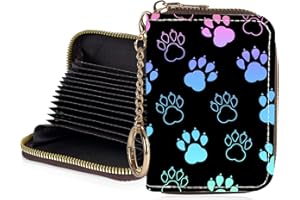 Luoycxy Credit Card Holder for Women,Small Rfid Wallet with Keychain Zipper,Cute PU Leather Card Case Wallet，Accordion Credit Card Wallets Gift,Colorful Paw Prints
