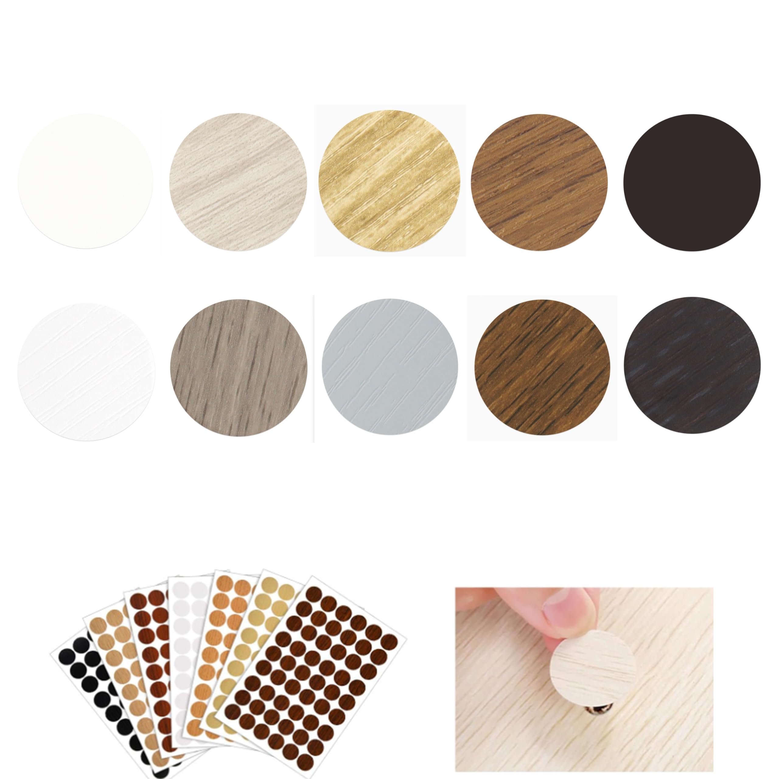 Photo 1 of 540 PCS Adhesive Screw Hole Cover Stickers Wood Grain Furniture Stickers 10 Colors Waterproof Screw PVC Cover Caps for Wall Cabinets Desk Repairing