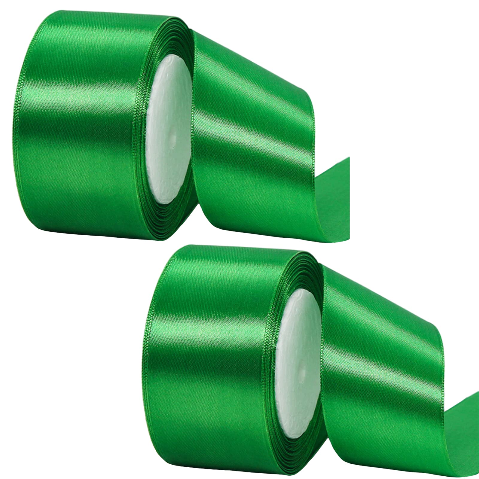 2 Rolls Thick Green Satin Ribbon - 50mm Wide, 22M, Double Sided, Perfect for Gift Wrapping, Crafting, Cake Decoration, Hair Bows, Bouquets, Christmas & Wedding Decorations