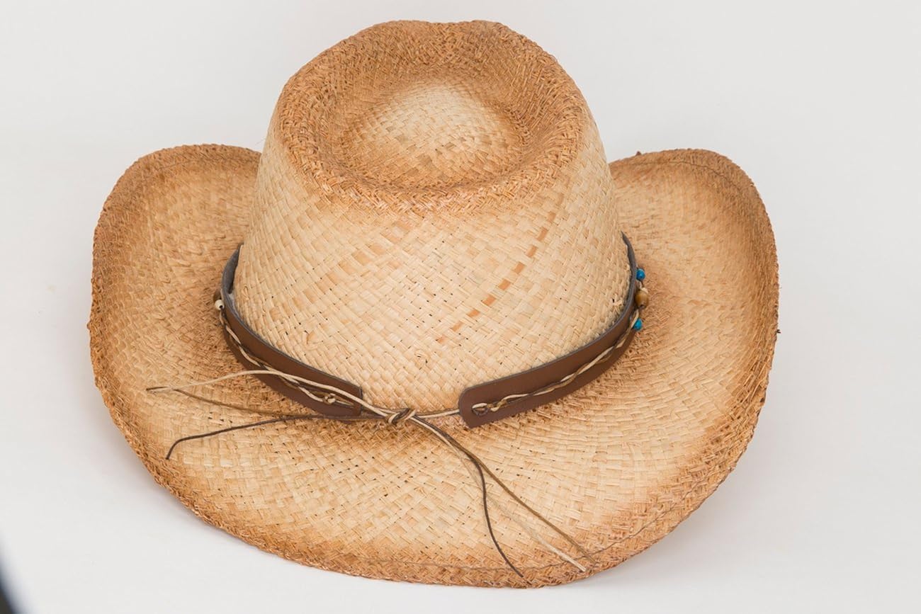Jacobson Straw Cowboy Hat Tea Stain Western Hat Beads on Band Hats