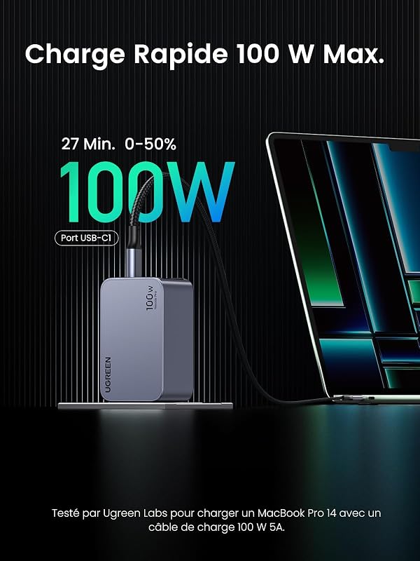 Nexode Pro 100W Chargeur Rapide USB C 3 Ports GaNInfinity Tech