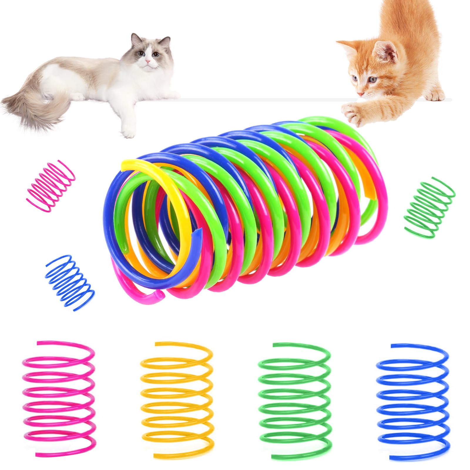 vsshe Cat Spring Toys, 24 Pack Colorful Spring Coils Toy for Indoor Cats Adult, BPA Free Plastic Interactive Toys, Cat Coil Toy to Kill Time and Keep Fit for Swatting Biting Hunting Kitten