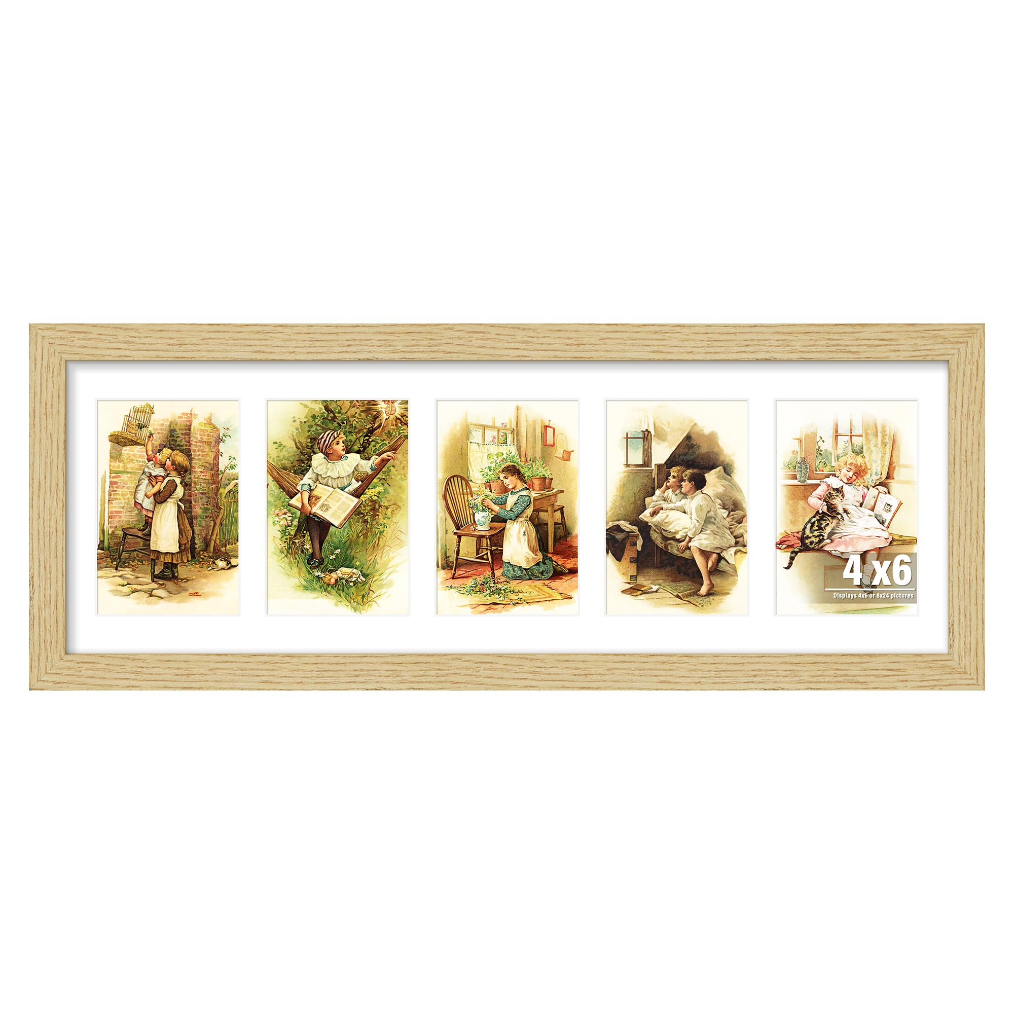 DUENPY 8x24 Collage Picture Frame, Made of Natural Solid Wooden Picture Frames, Displays Five 4x6 Picture Collage, or 8x24 (Without Mat) Wall Decor, Wall Hanging, Solid Color. Image