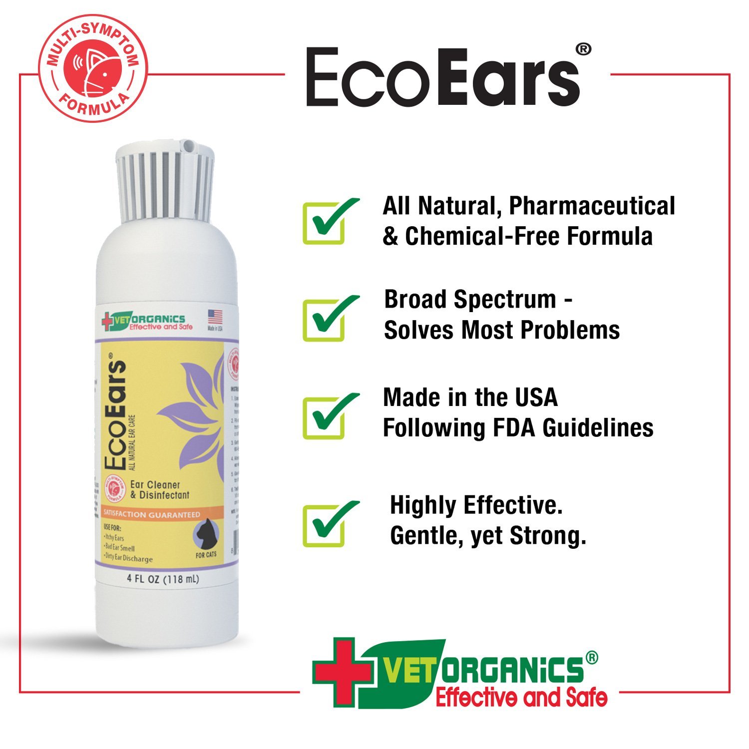 Vet Organics for Cats EcoEars Cat Ear Cleaner Infection Formula. for