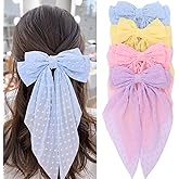 MRJ 4Pcs Chiffon Hair Bows for Women Big French Bows Hair Clips for Girls Hair Accessories Barrettes Metal Clips Bowknot Aesthetic