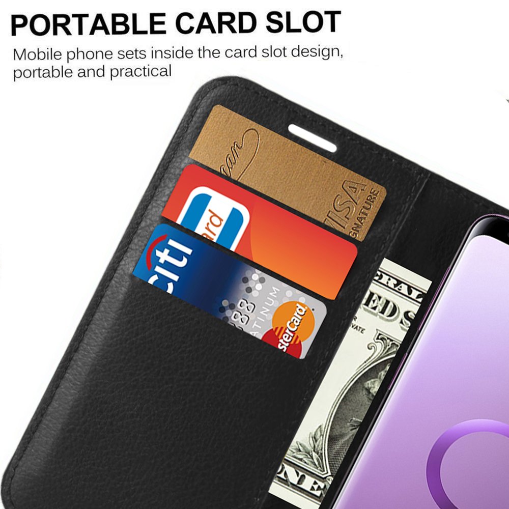 Samsung Galaxy S9 Plus Wallet Case, PRODELI Premium PU Leather Folio Flip Phone Case Cover Protective Wallet Pouch [Magnetic Clasp Closure] [ID Card & Cash Slot] [Folding Kickstand] (Black)