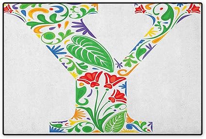 Amazon 文字y ドアマットスモールラグ カリグラフィーにインスパイアされた中世大文字アルファベットシンボルヨーロピアンデザイン 子供用フロアマット ブラックグレーホワイト 24 X36 W60cm X L90cm Smallbeefly ラグ カーペット 通販