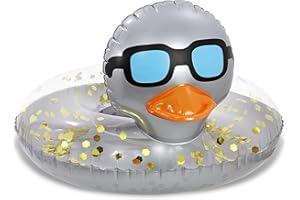 POZA Inflatable Duck Pool Float Tube- Heavy Duty Vinyl UV Resistant Confetti Pool Duck Floatie, Animal Pool Float Swim Ring Pool Inflatables for Kids and Adults for Beach, Party, Vacation